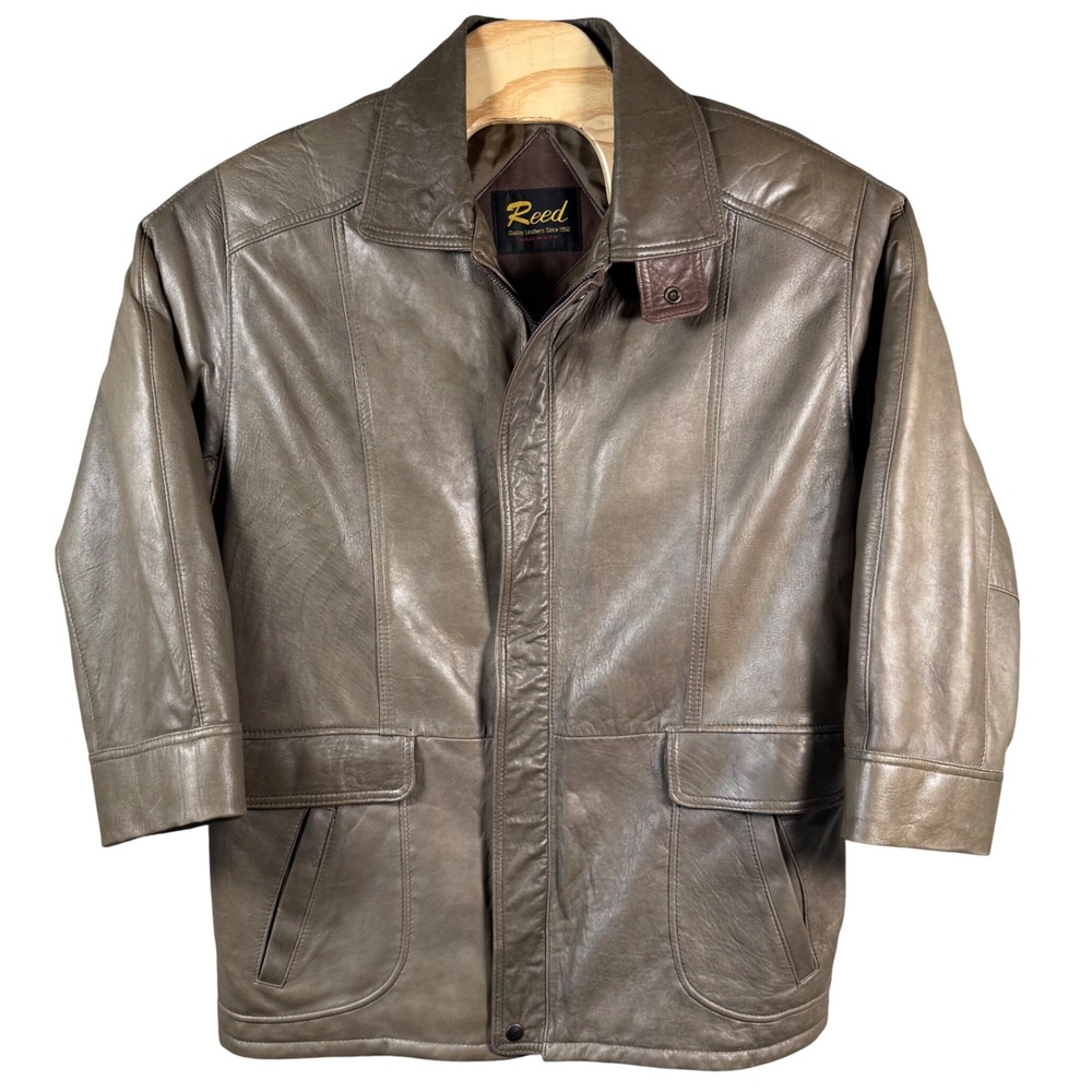 Reed Leather Jacket‎ Mens 42 Brown Zip Up Quilted Lined Made in USA Vintage Coat